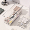 Classic Desktop Drawer Storage Box with Built-in Partition Transparent PET Plastic Container for Home