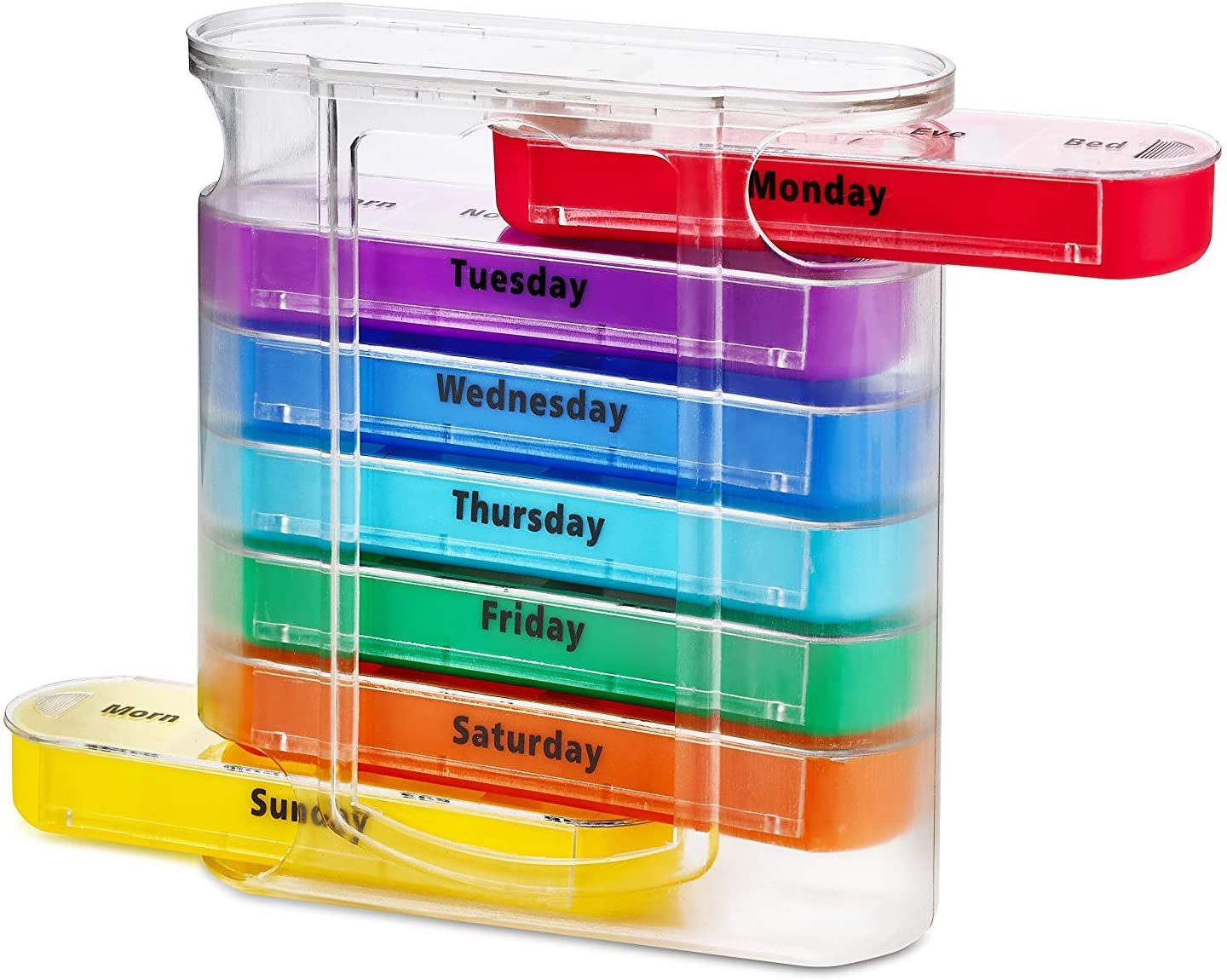 Weekly Pill Organizer Four Times-a-Day 1 Dispenser with Stackable AM/PM Compartments