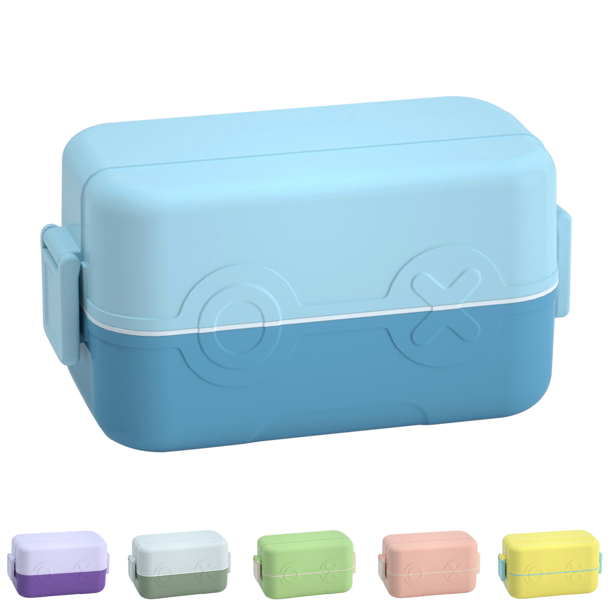 Double Layer Robot Bento Box For Kids Children With 4 Compartment, Portable Plastic Lunch Box BPA Free
