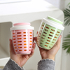 Hot Selling Double Layer Plastic Draining Fruit Cup Salad Cup With Fork