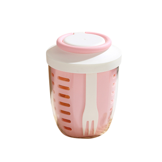 Hot Selling Double Layer Plastic Draining Fruit Cup Salad Cup With Fork