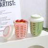 Hot Selling Double Layer Plastic Draining Fruit Cup Salad Cup With Fork