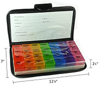Cute Travel Medication Reminder Daily AM PM, Day Night 7 Compartments-Includes Black Leather PU Carrying Case