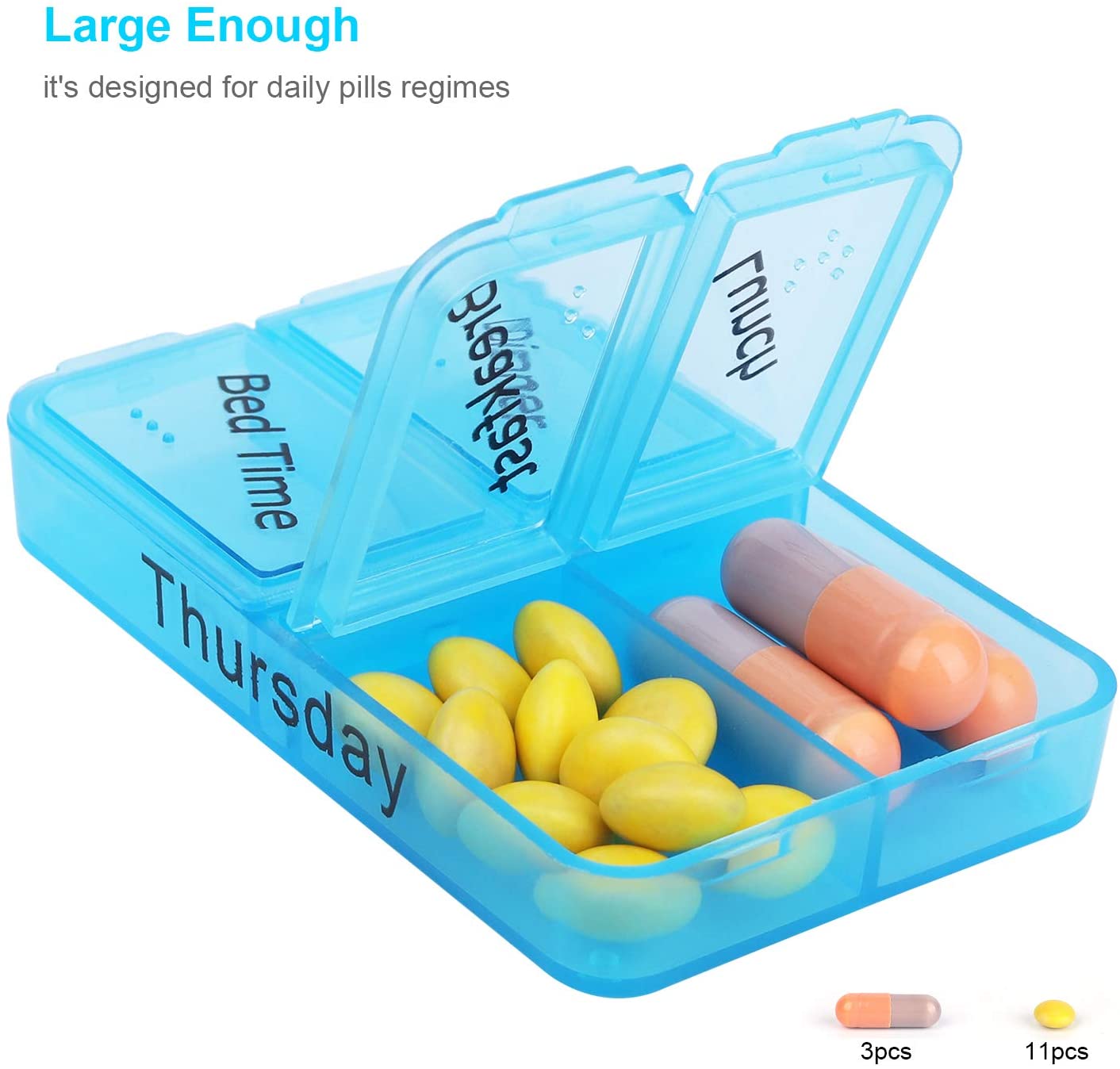 Weekly Pill Organizer,Daily Pill Organizer 7 Day 4 Compartment Pill Box Case